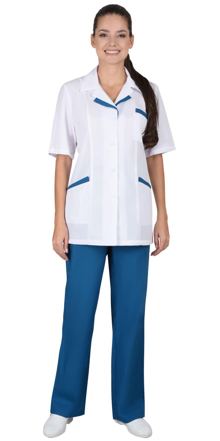 Костюм ЛИЗА женский белый с темно-бирюзовым