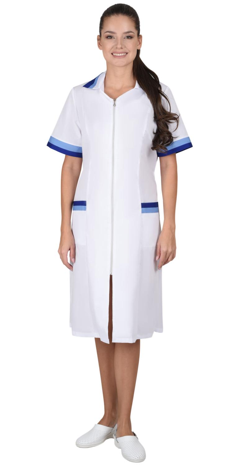 Халат МИЛА женский белый с голубым и васильковым