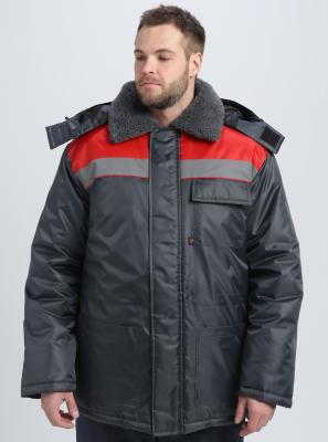 Куртка зимняя Бригада NEW (тк.Оксфорд), т.серый/красный (МИНПРОМТОРГ)